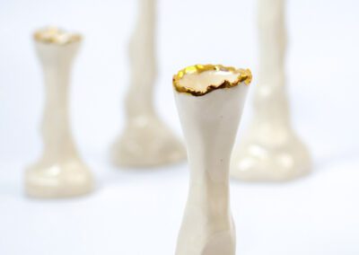 porcelain candle holder handmade with gold