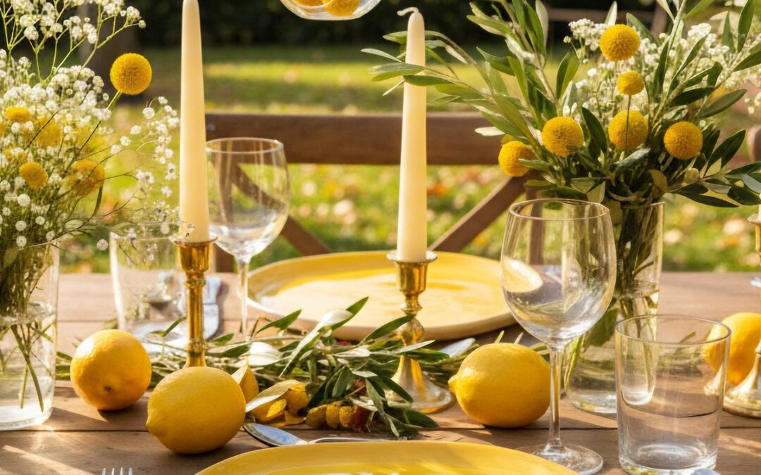 autumn table setting with yellow plates