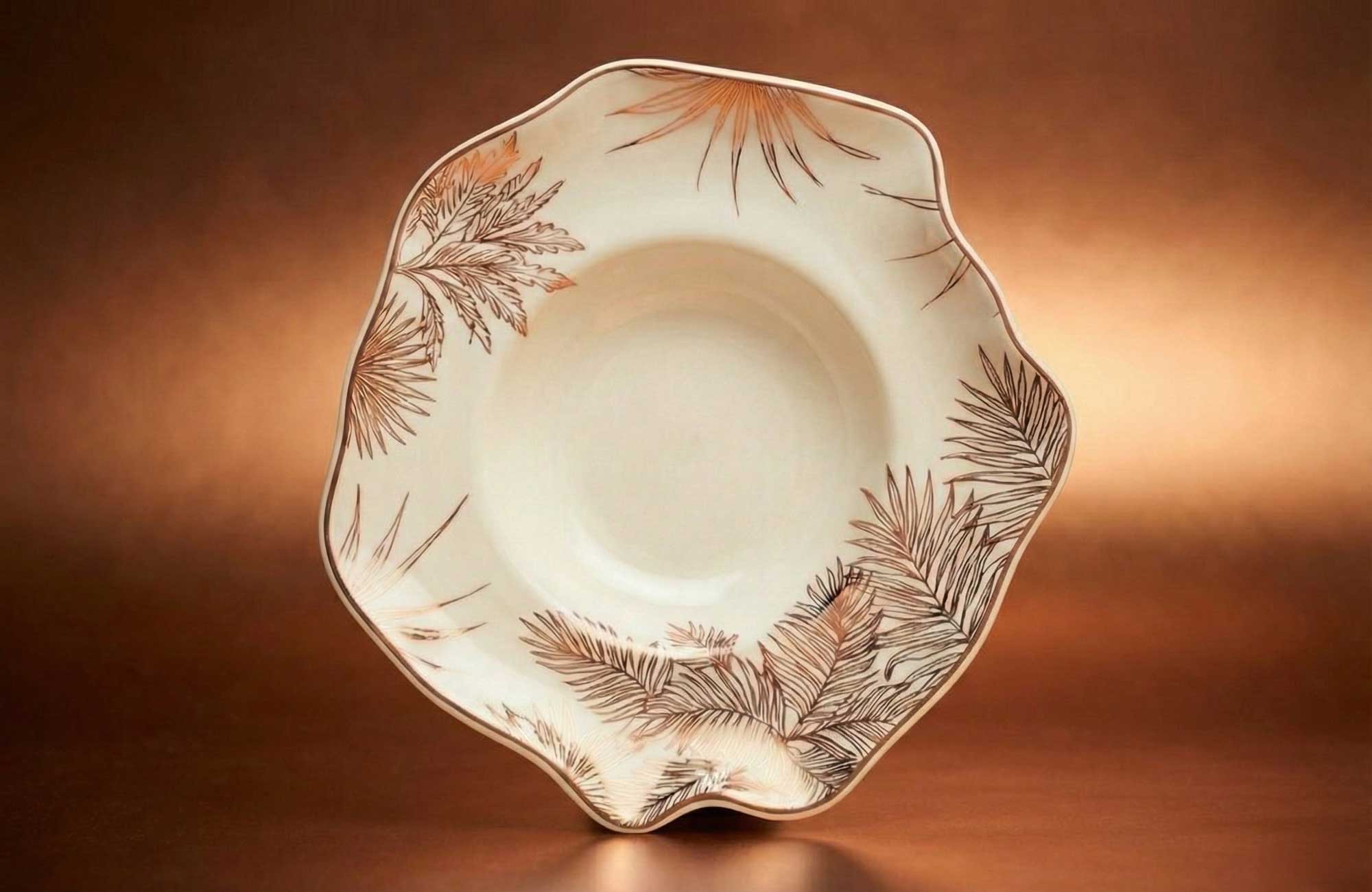 Statement-plate-with-copper-graphics porcelain plate with copper graphics