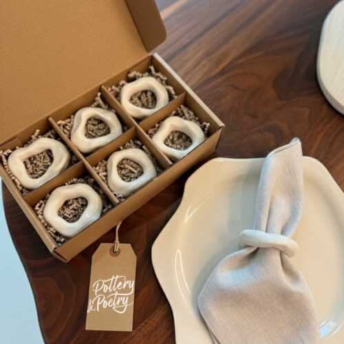 napkin rings in a box and on a plate
